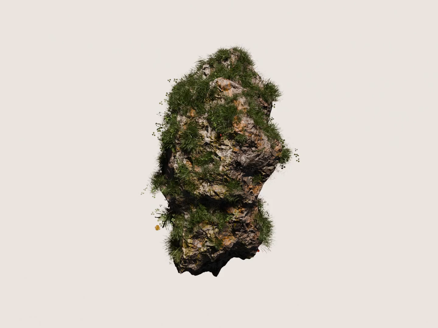 Floating rock covered in grass and vegetation