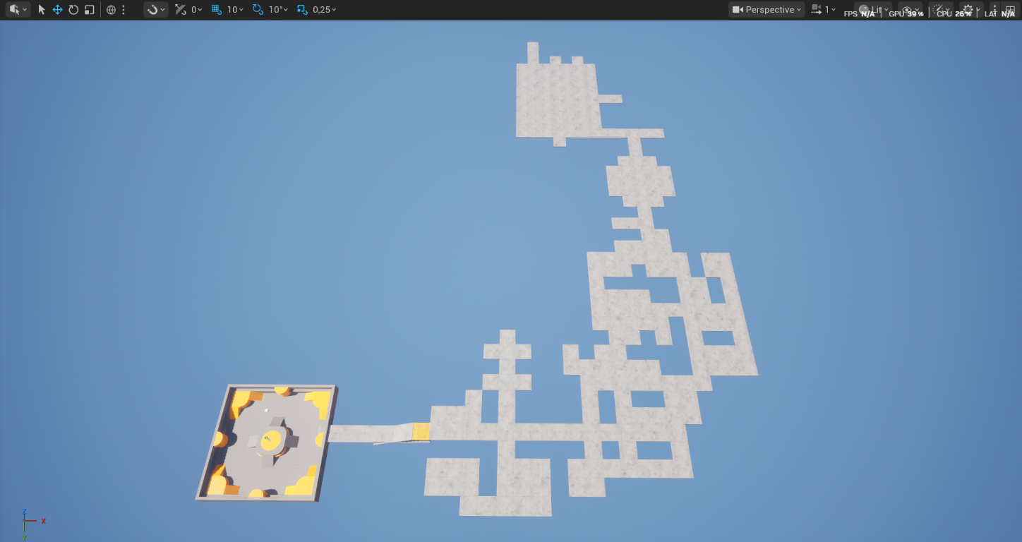 Overhead view of the connected Sublevel route and its starting room